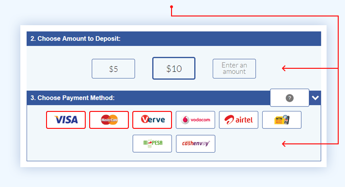 Enter amount to deposit then pick either Visa, Verve or Mastercard option