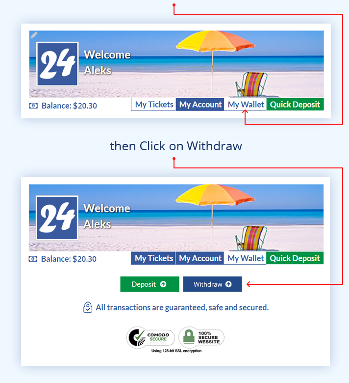 Click on “My Wallet”, then Click on Withdraw