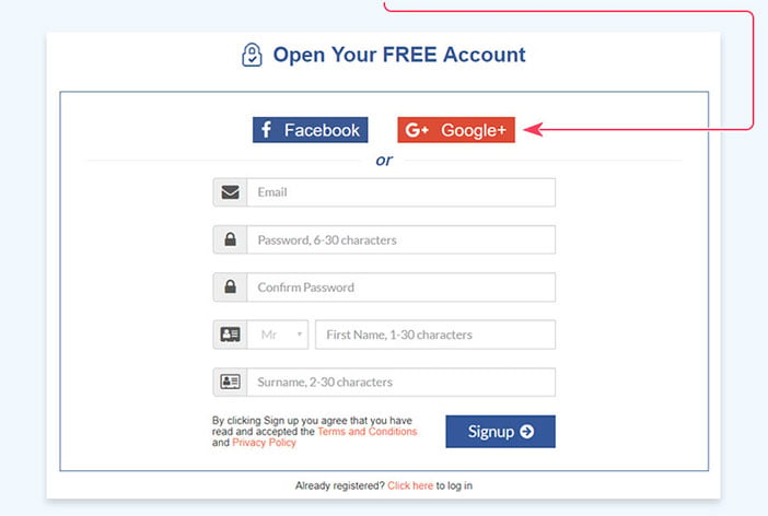 Signup for your free 24Lottos account with either Facebook, Google + or email account and CONTINUE TO PAYMENT.